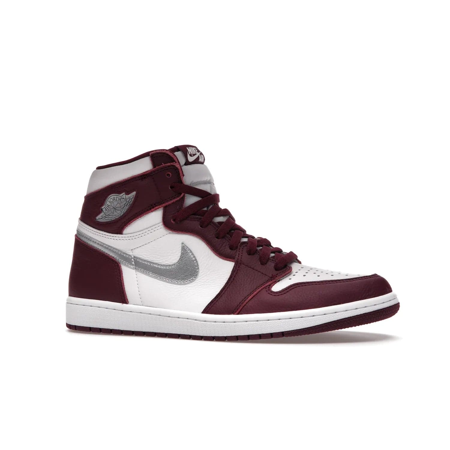 Jordan 1 Retro High OG Bordeaux - Image 3 - Only at www.BallersClubKickz.com - Shop the classic Air Jordan 1 High Bordeaux with a modern high-top cut. The timeless Bordeaux and White-Metallic Silver colorway, releasing Nov 20, 2021, is perfect for practice or a night out.