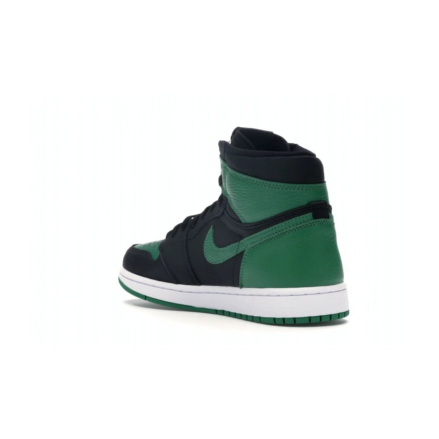 Jordan 1 Retro High Pine Green Black - Image 24 - Only at www.BallersClubKickz.com - Step into fresh style with the Jordan 1 Retro High Pine Green Black. Combining a black tumbled leather upper with green leather overlays, this sneaker features a Gym Red embroidered tongue tag, sail midsole, and pine green outsole for iconic style with a unique twist.